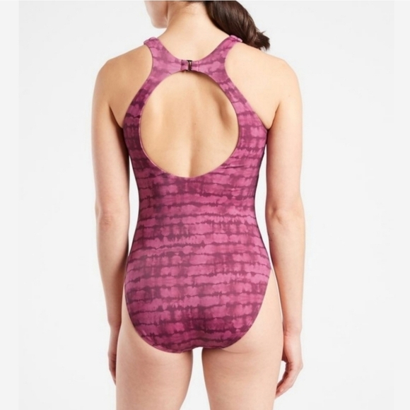 Athleta Maldives Purple Plum Tie Dye Printed Cut Out One Piece Swimsuit - Picture 2 of 9